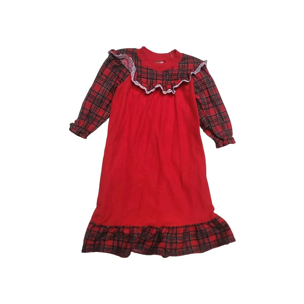 Vintage Girls Gown Pajama 3 T Red Holiday Santa Claus